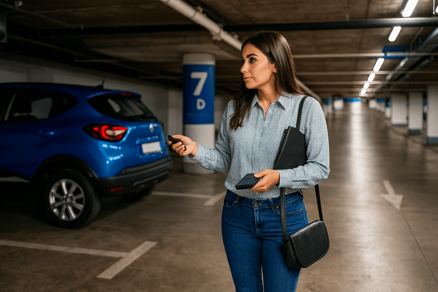 Persona estacionando su coche en un espacio privado disponible en SpotMe