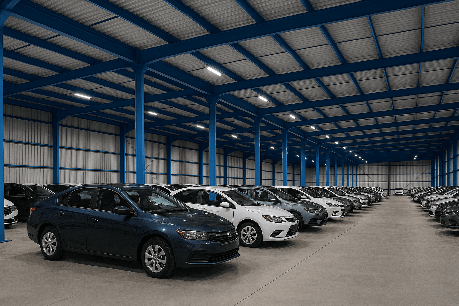 Espacio seguro de almacenamiento temporal para vehículos de agencias automotrices en Monterrey.